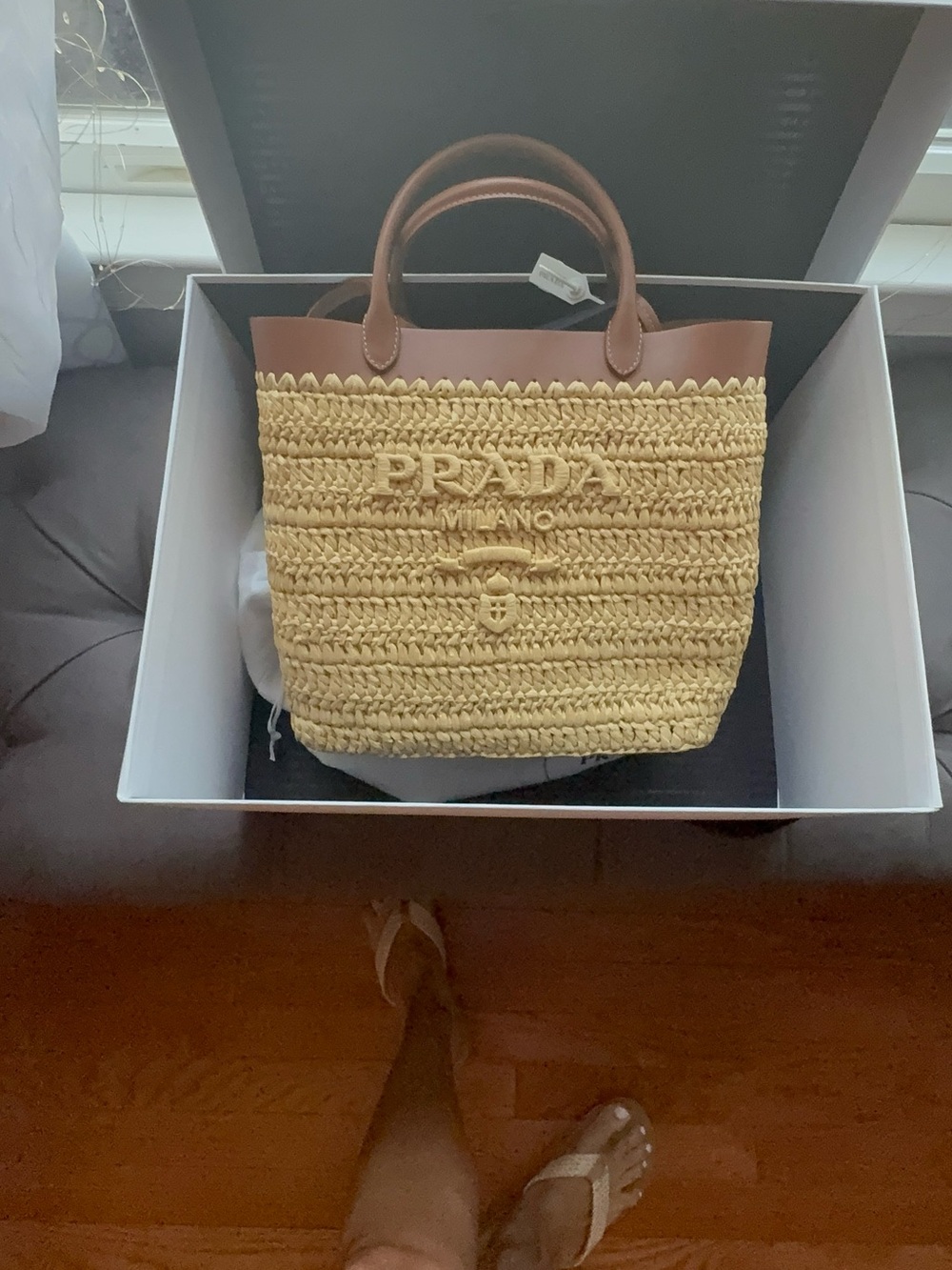 Prada Natural Raffia Tote with Tan Leather Trim - Picture 10 of 10